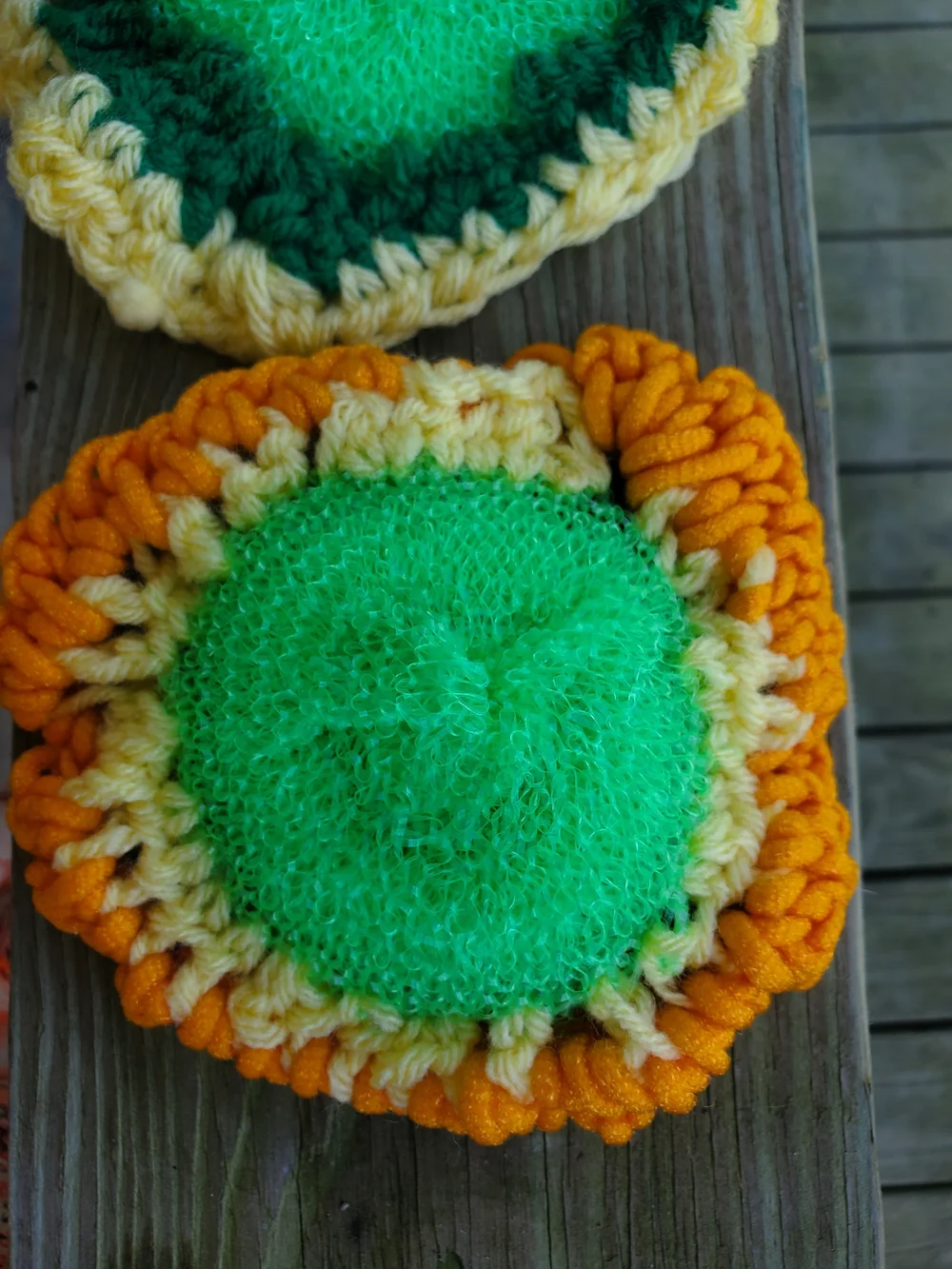 Hand Crafted Green and Yellow Crochet Dish Scrubber Set